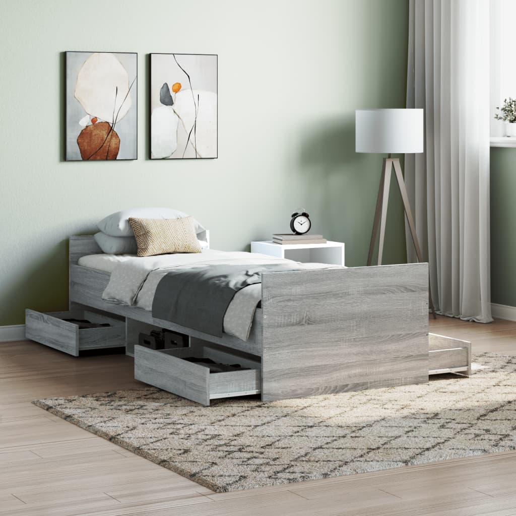 vidaXL Bed Frame with Headboard and Footboard Grey Sonoma 75x190 cm