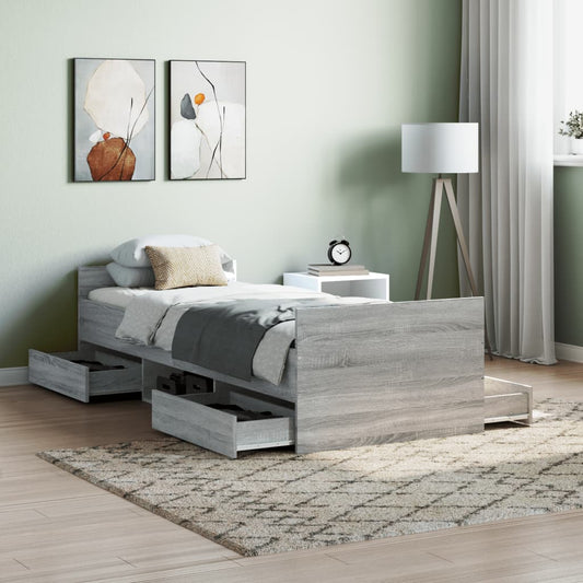 vidaXL Bed Frame with Headboard and Footboard Grey Sonoma 75x190 cm