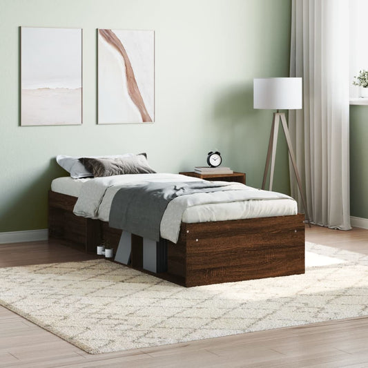 vidaXL Bed Frame Brown Oak 75x190 cm Small Single