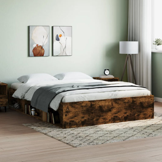 vidaXL Bed Frame Smoked Oak 150x200 cm King Size