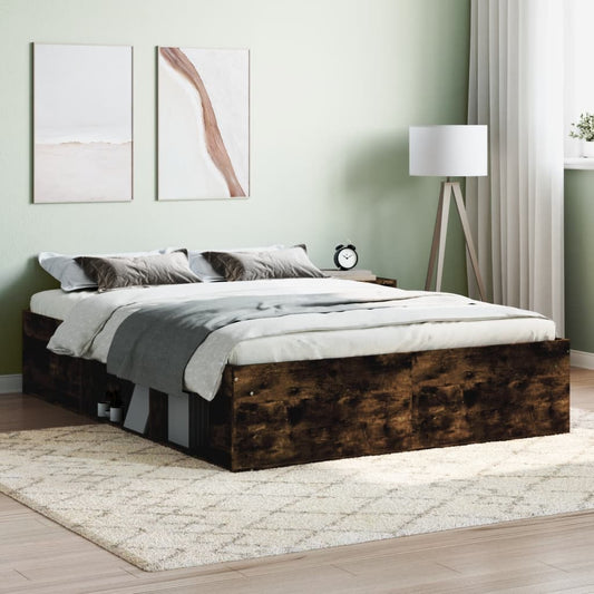vidaXL Bed Frame Smoked Oak 135x190 cm Double