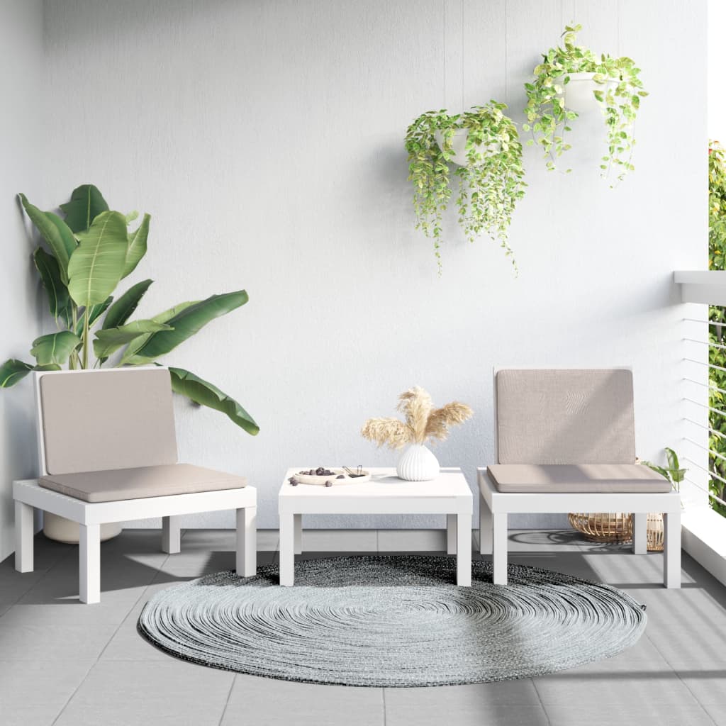 vidaXL 3 Piece Garden Lounge Set with Cushions White PP