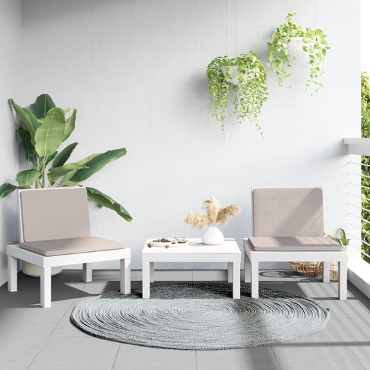 vidaXL 3 Piece Garden Lounge Set with Cushions White PP