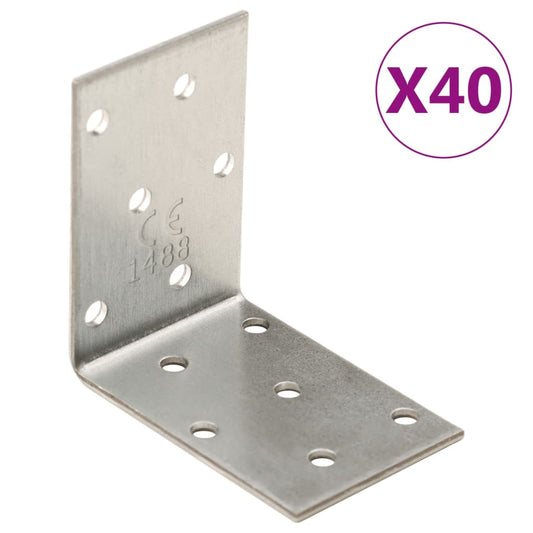 vidaXL Angle Brackets 40 pcs 2 mm 60x40x60 mm Galvanised Steel
