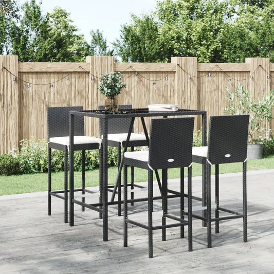 vidaXL 5 Piece Garden Bar Set with Cushions Black Poly Rattan
