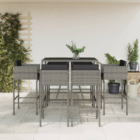 vidaXL 7 Piece Garden Bar Set with Cushions Grey Poly Rattan
