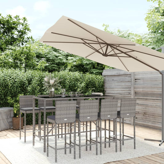vidaXL 9 Piece Garden Bar Set with Cushions Grey Poly Rattan