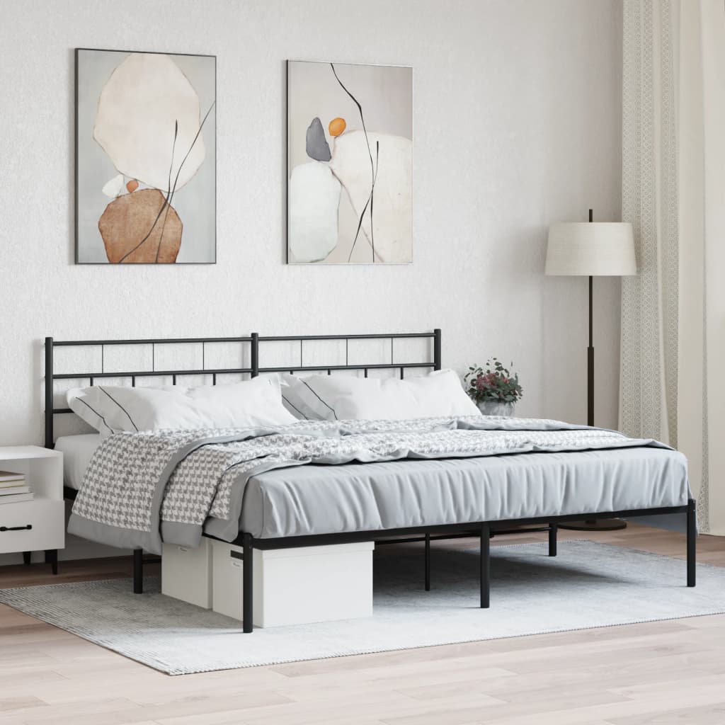 vidaXL Metal Bed Frame with Headboard Black 183x213 cm