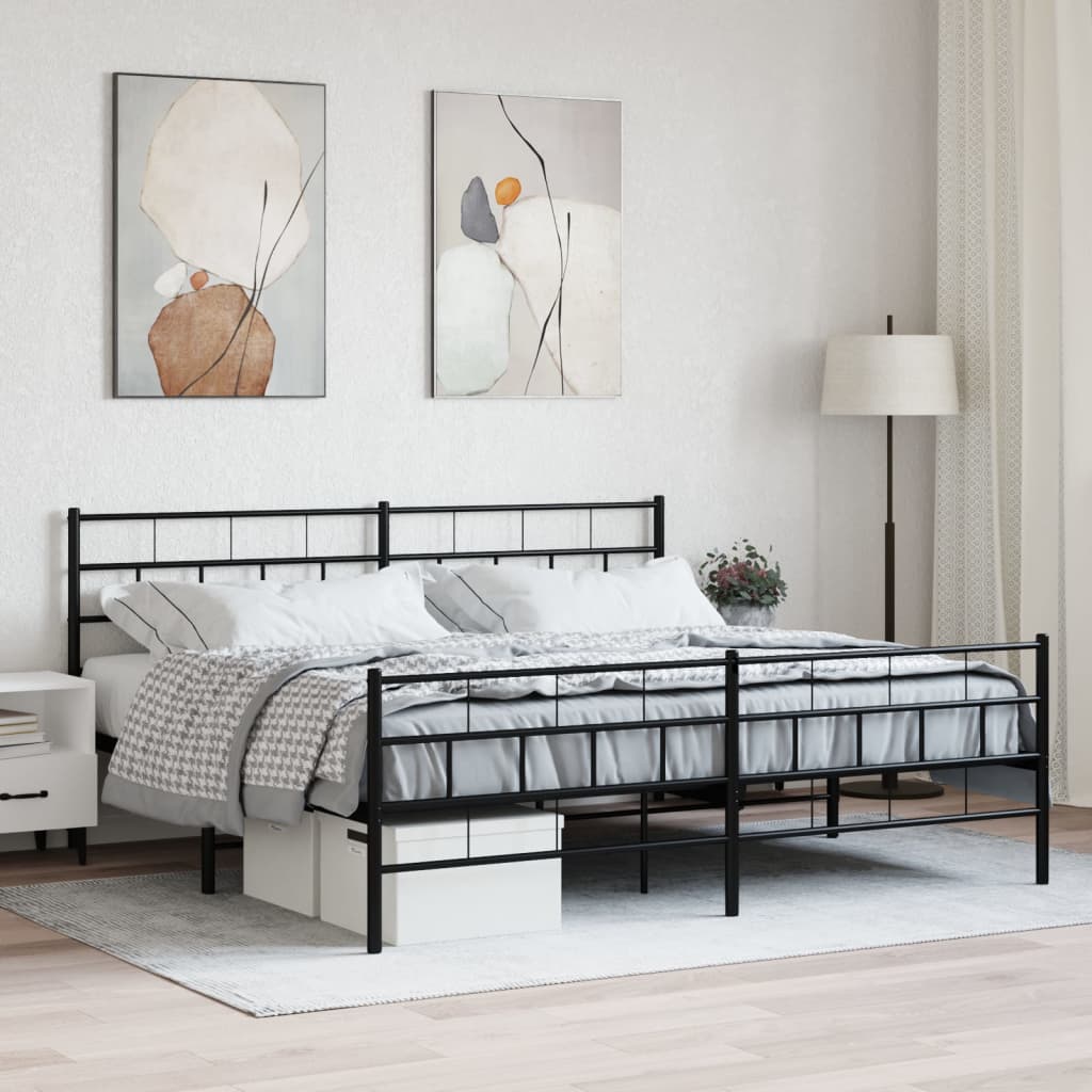 vidaXL Metal Bed Frame with Headboard and Footboard Black 180x200 cm