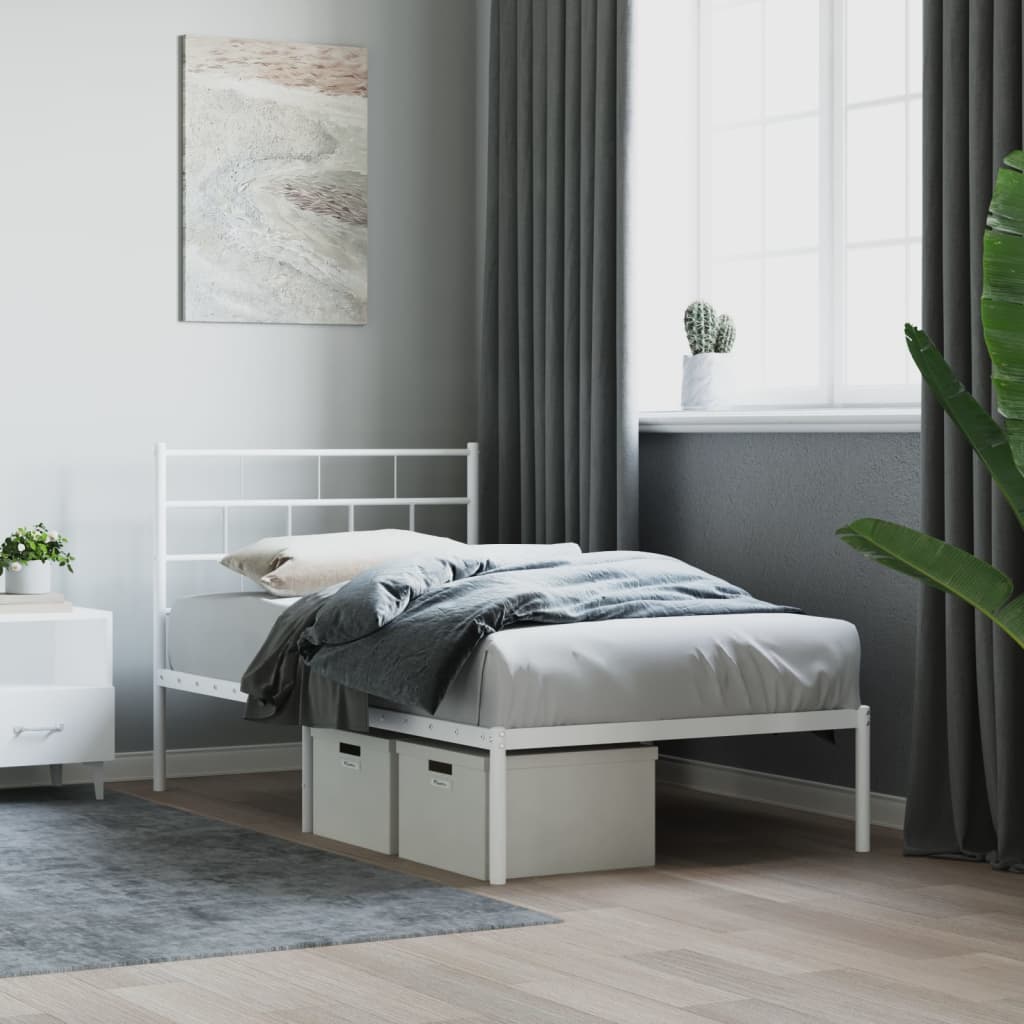 vidaXL Metal Bed Frame with Headboard White 90x190 cm