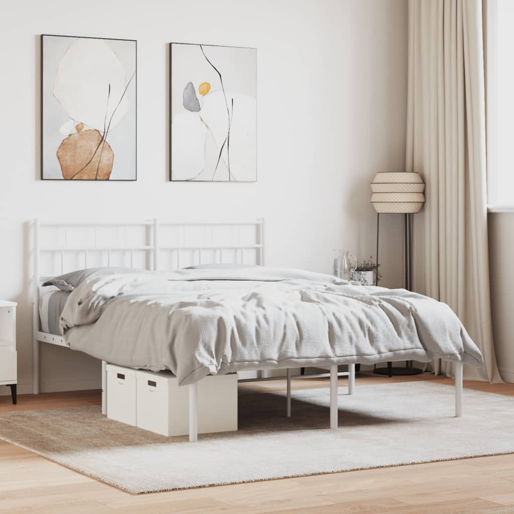vidaXL Metal Bed Frame with Headboard White 140x200 cm