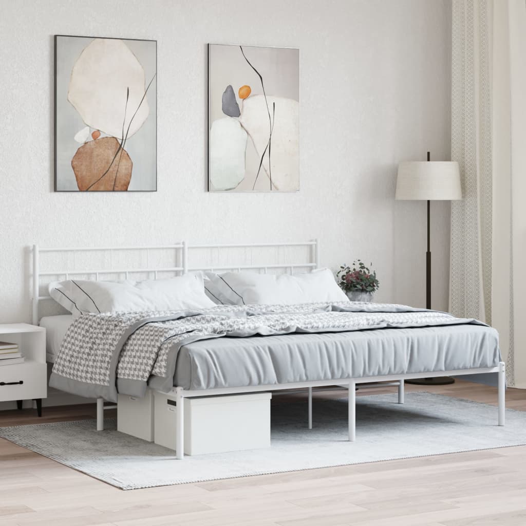 vidaXL Metal Bed Frame with Headboard White 193x203 cm