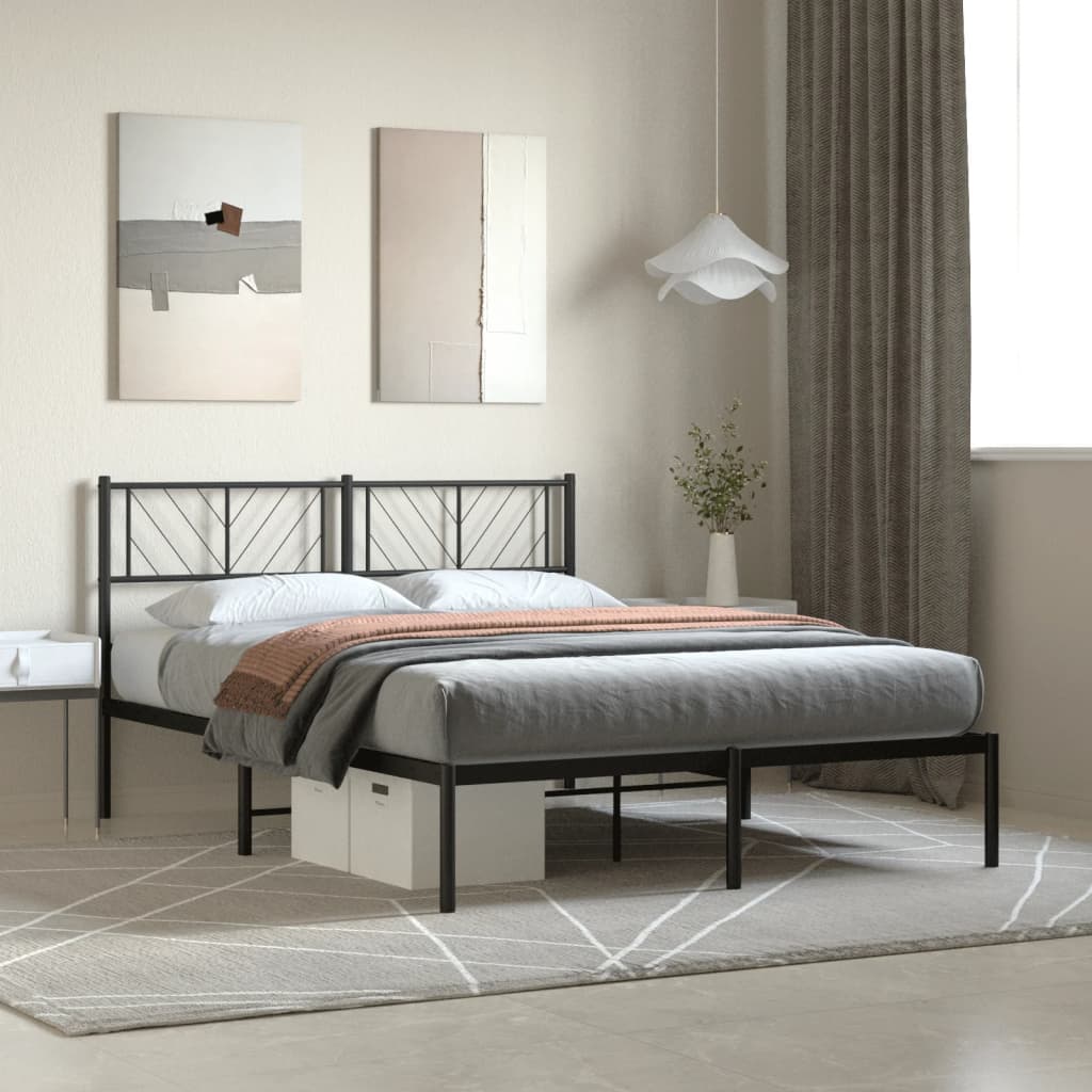 vidaXL Metal Bed Frame with Headboard Black 140x190 cm