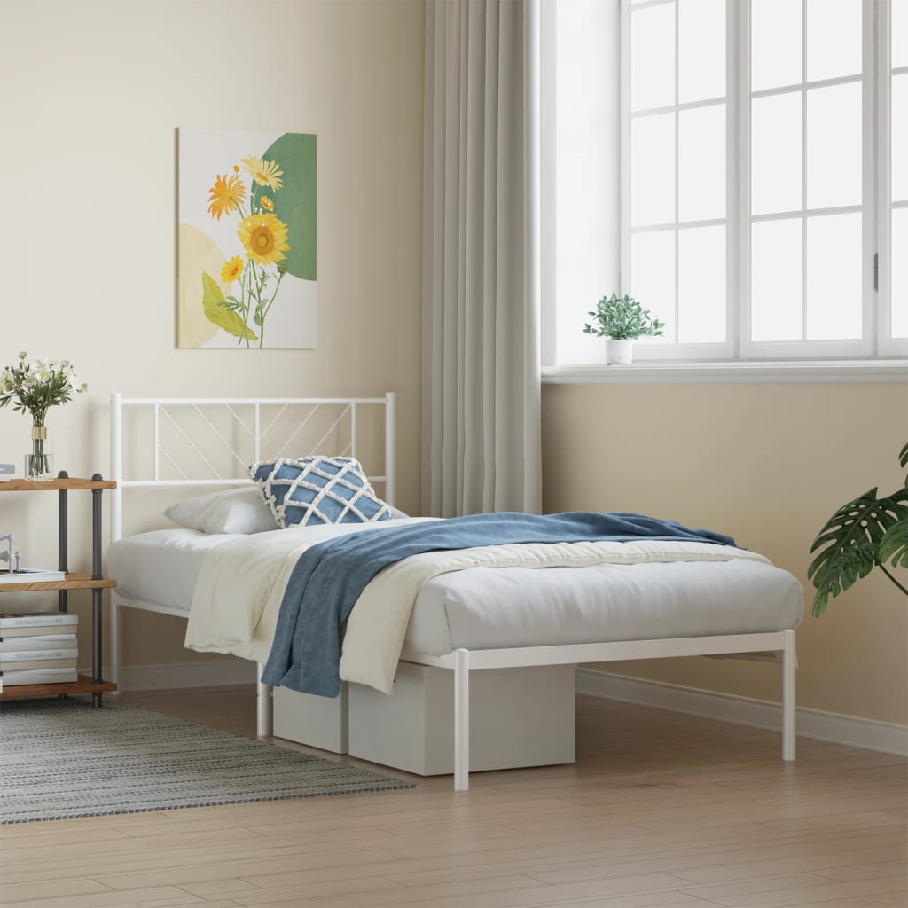 vidaXL Metal Bed Frame with Headboard White 100x190 cm