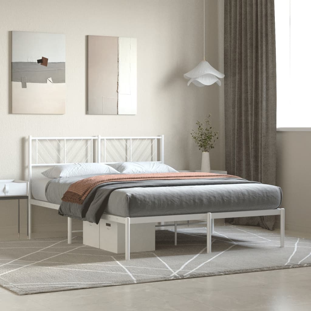vidaXL Metal Bed Frame with Headboard White 120x200 cm