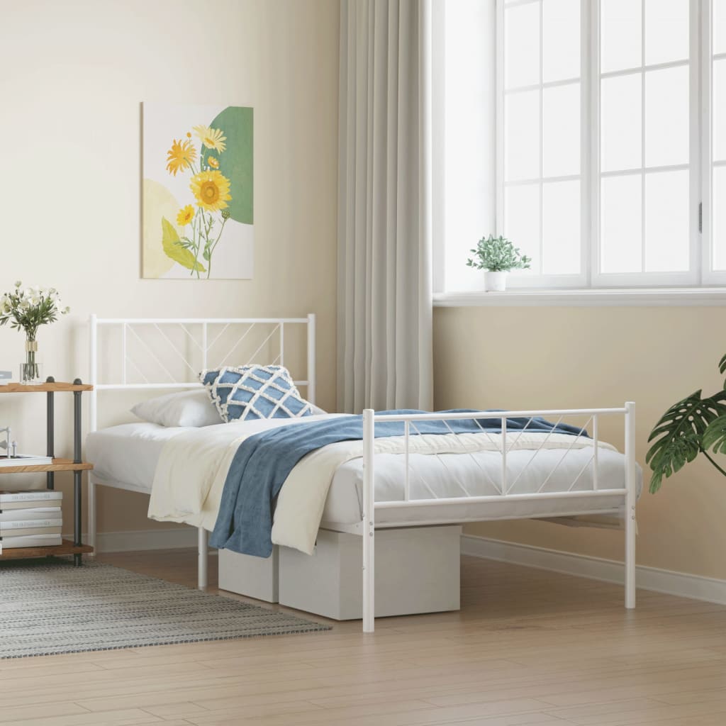 vidaXL Metal Bed Frame with Headboard and Footboard White 90x200 cm