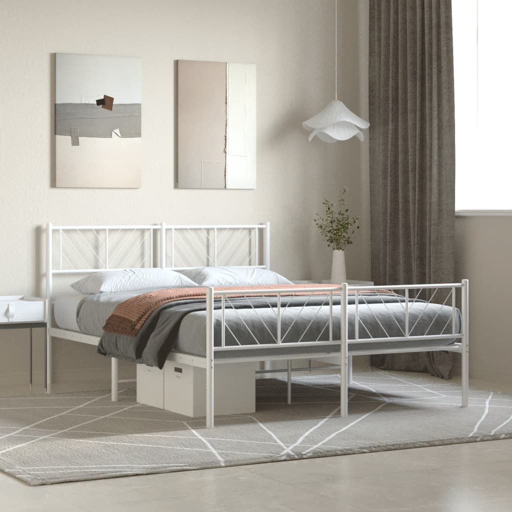 vidaXL Metal Bed Frame with Headboard and Footboard White 120x190 cm
