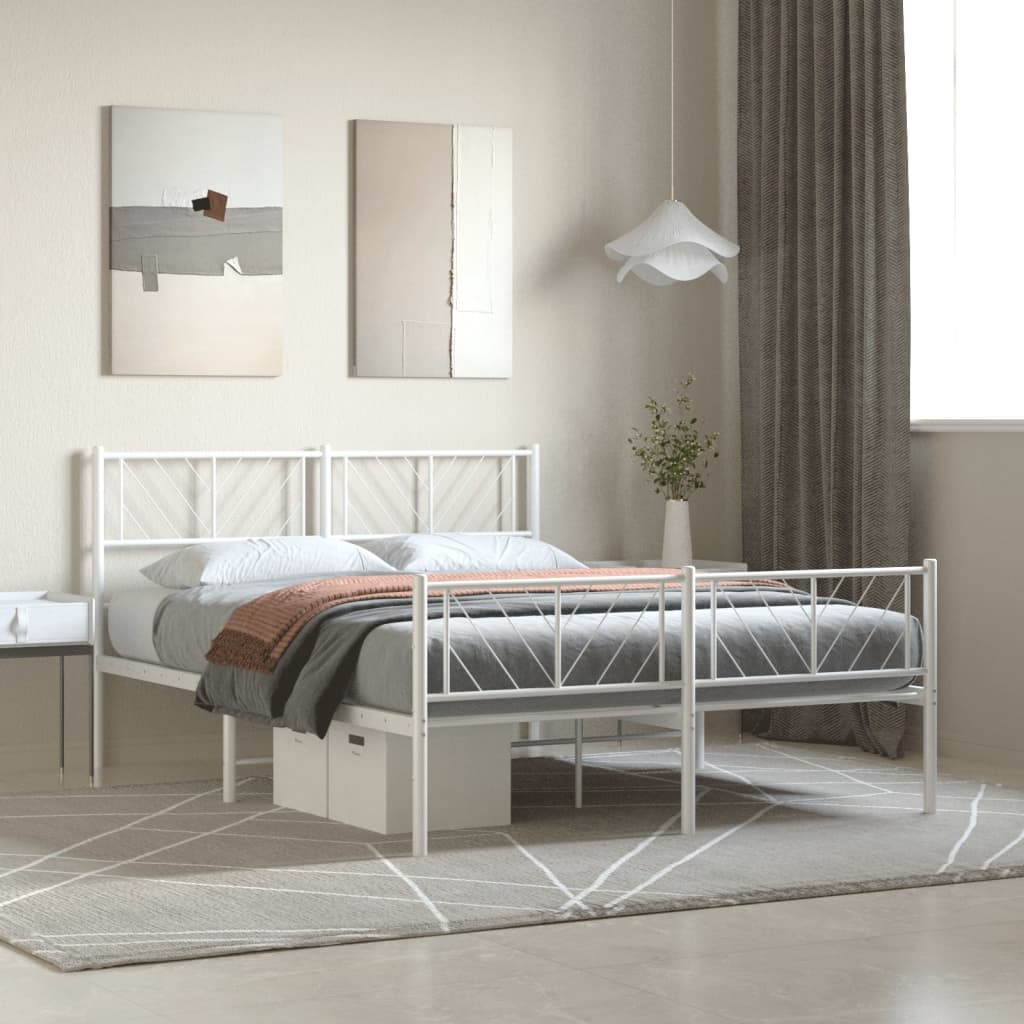vidaXL Metal Bed Frame with Headboard and Footboard White 150x200 cm