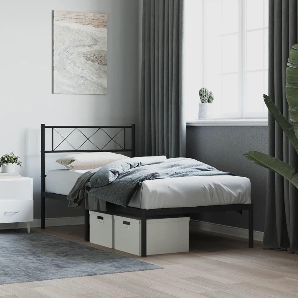 vidaXL Metal Bed Frame with Headboard Black 90x190 cm 3FT Single