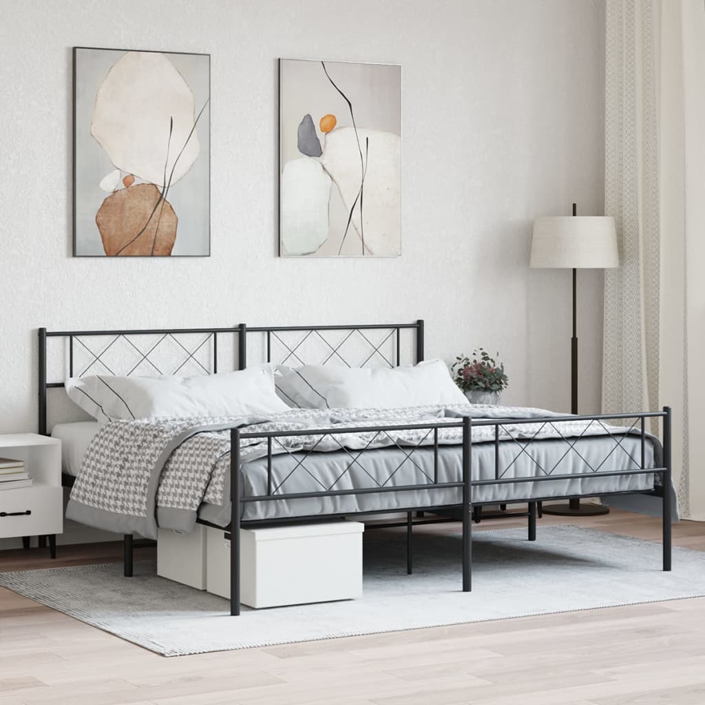 vidaXL Metal Bed Frame with Headboard and Footboard Black 183x213 cm