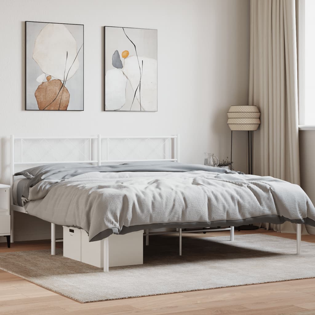vidaXL Metal Bed Frame with Headboard White 135x190 cm 4FT6 Double