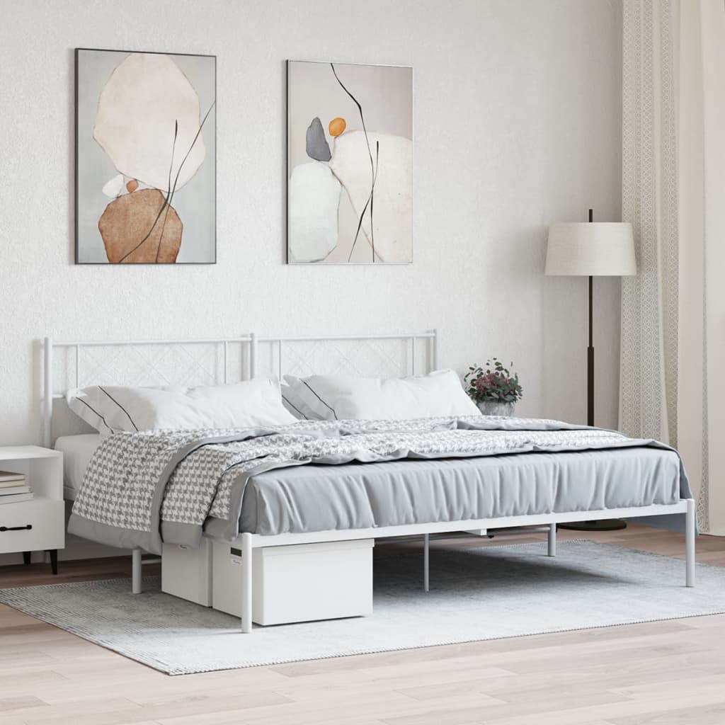 vidaXL Metal Bed Frame with Headboard White 200x200 cm