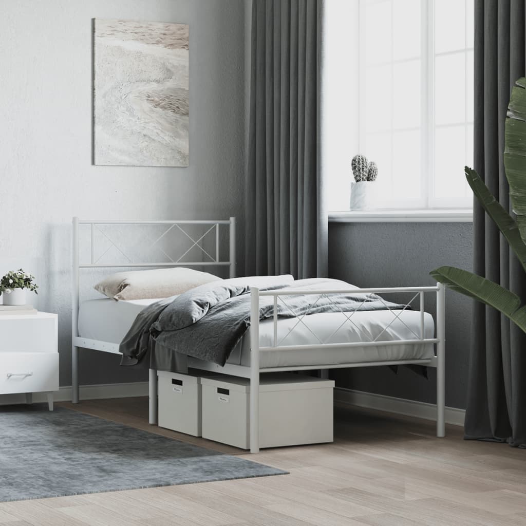 vidaXL Metal Bed Frame with Headboard and Footboard White 90x200 cm