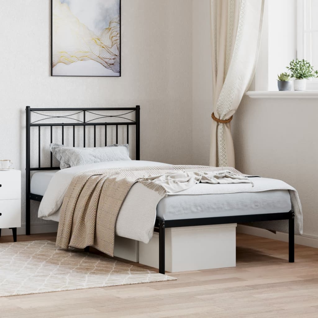 vidaXL Metal Bed Frame with Headboard Black 90x190 cm