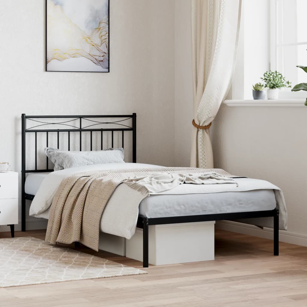 vidaXL Metal Bed Frame with Headboard Black 100x190 cm