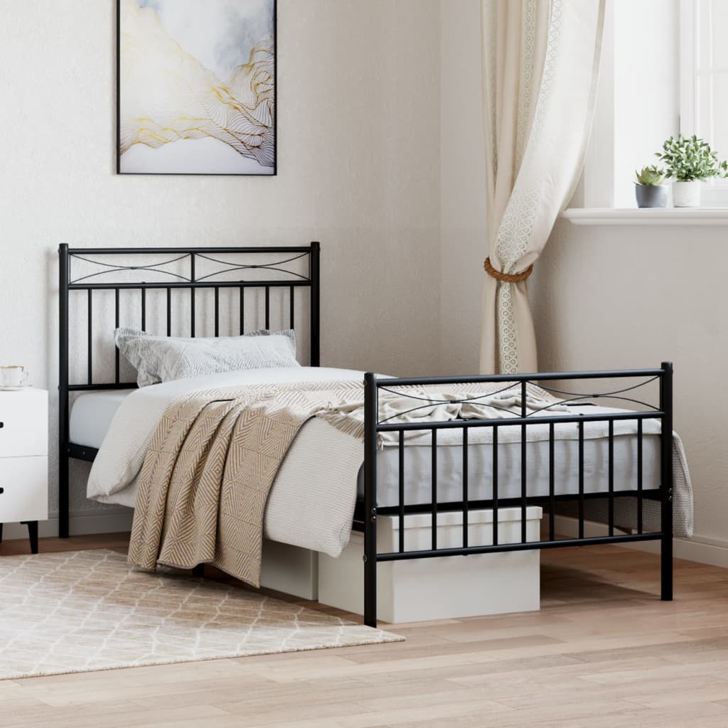 vidaXL Metal Bed Frame with Headboard and FootboardåÊBlack 90x200 cm