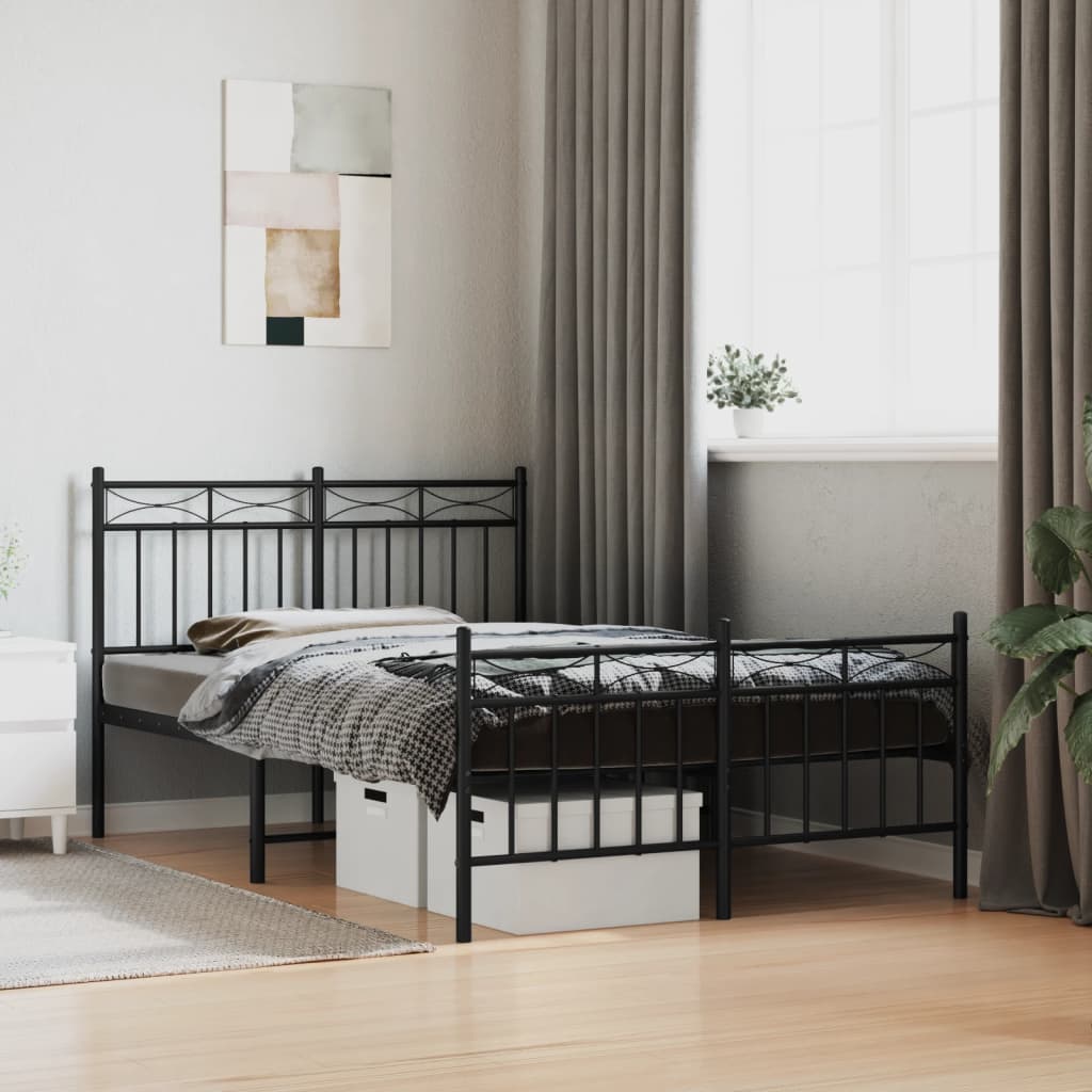 vidaXL Metal Bed Frame with Headboard and FootboardåÊBlack 120x190 cm