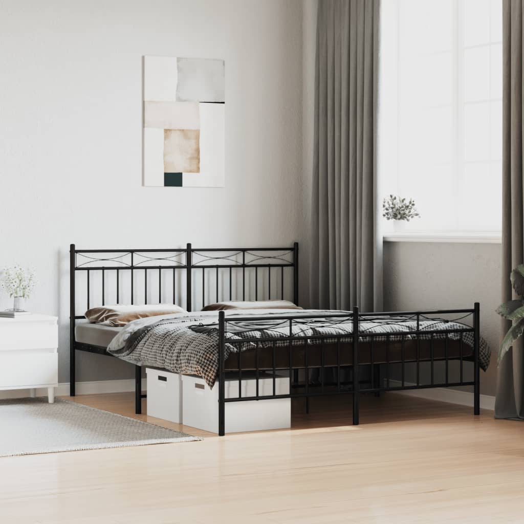 vidaXL Metal Bed Frame with Headboard and FootboardåÊBlack 160x200 cm