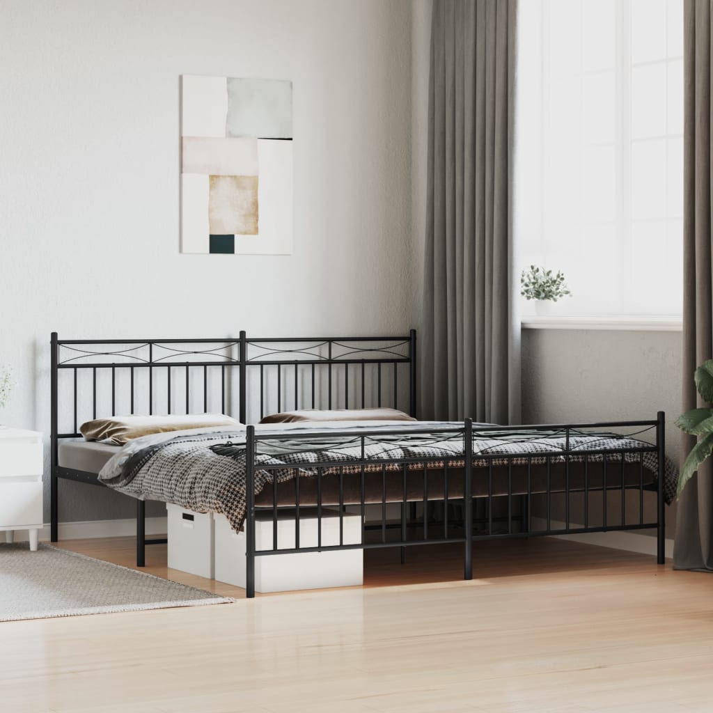 vidaXL Metal Bed Frame with Headboard and FootboardåÊBlack 183x213 cm