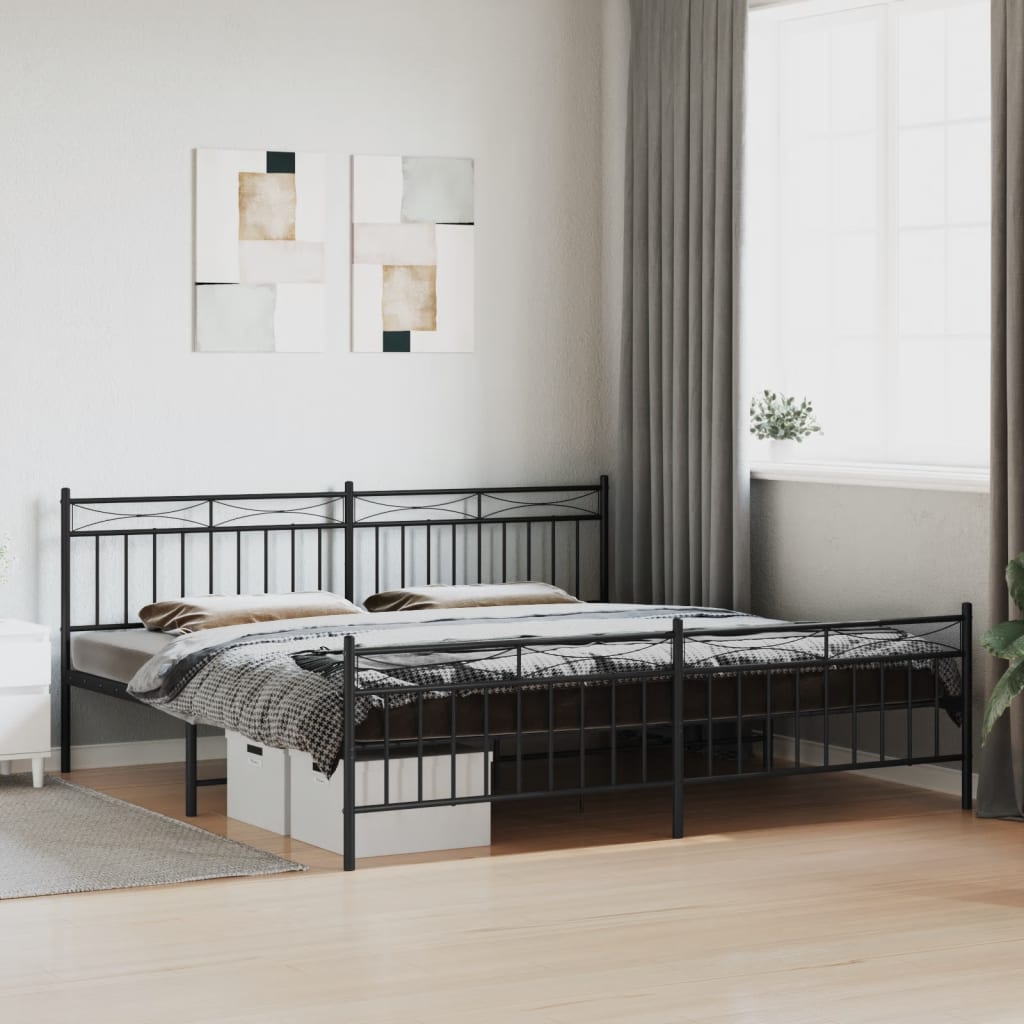 vidaXL Metal Bed Frame with Headboard and FootboardåÊBlack 200x200 cm
