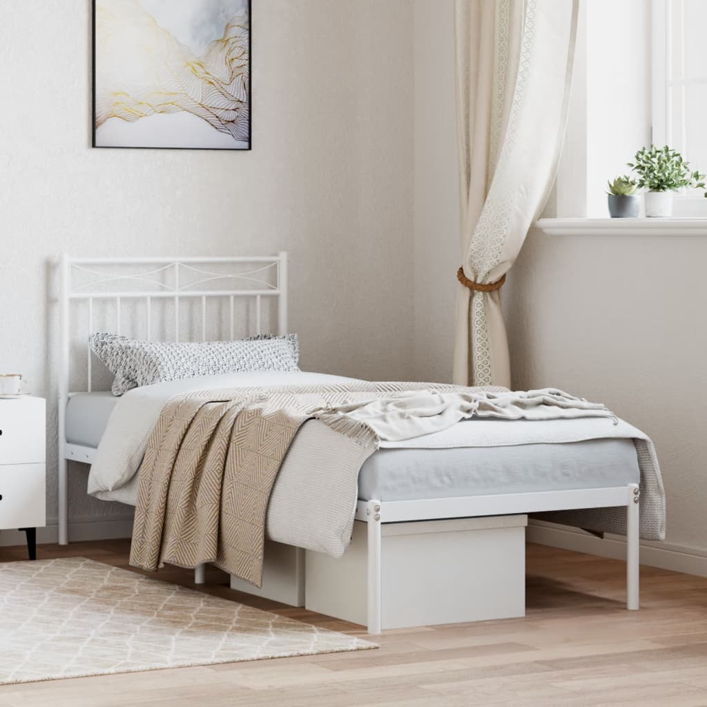 vidaXL Metal Bed Frame with Headboard White 80x200 cm
