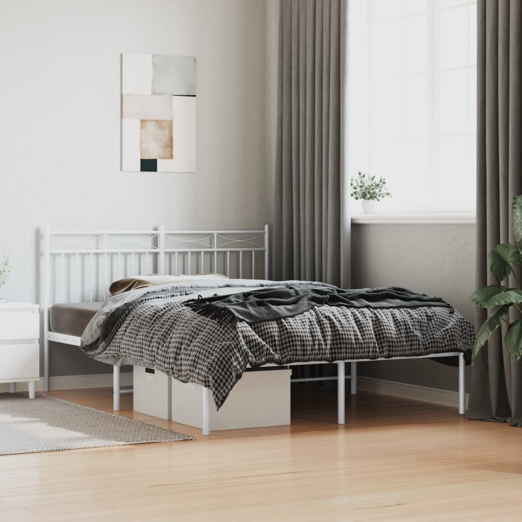 vidaXL Metal Bed Frame with Headboard White 140x190 cm