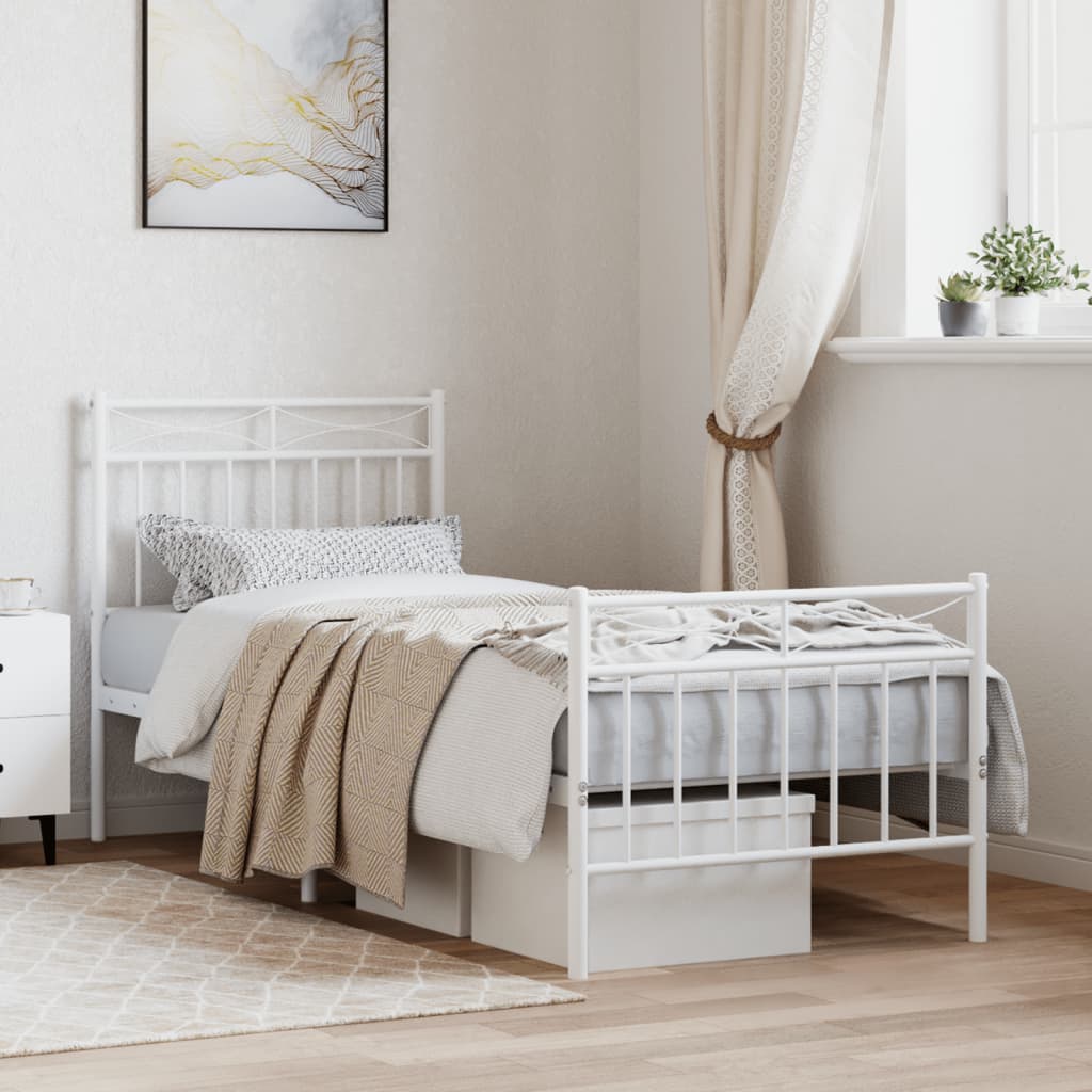 vidaXL Metal Bed Frame with Headboard and FootboardåÊWhite 80x200 cm