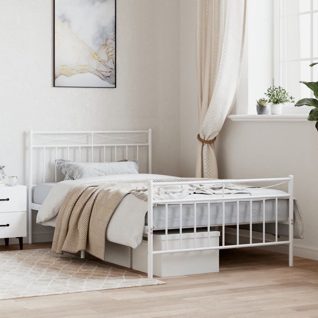 vidaXL Metal Bed Frame with Headboard and FootboardåÊWhite 107x203 cm