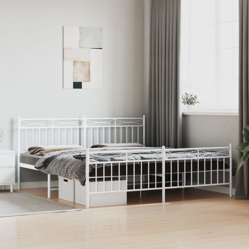 vidaXL Metal Bed Frame with Headboard and FootboardåÊWhite 183x213 cm