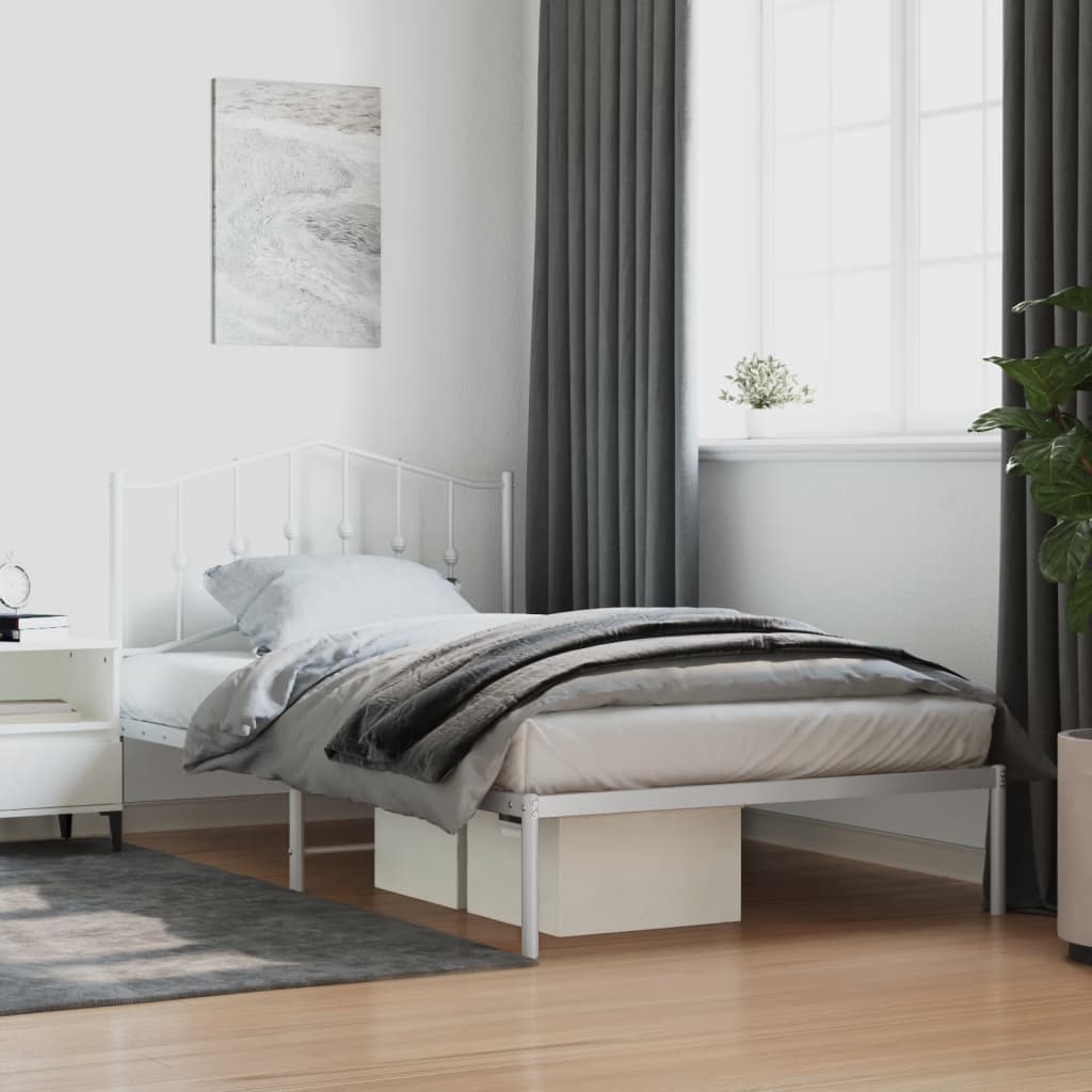 vidaXL Metal Bed Frame with Headboard White 100x200 cm