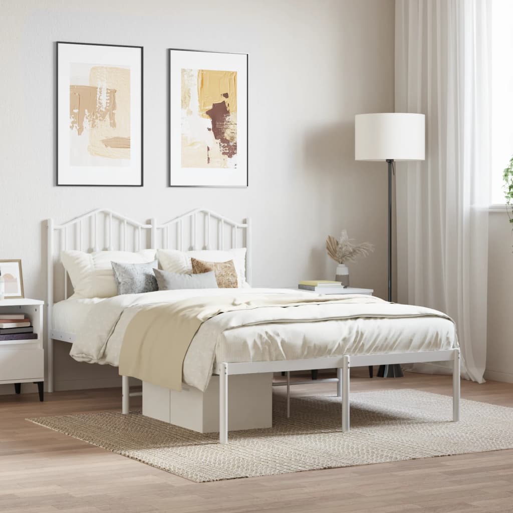 vidaXL Metal Bed Frame with Headboard White 120x190 cm