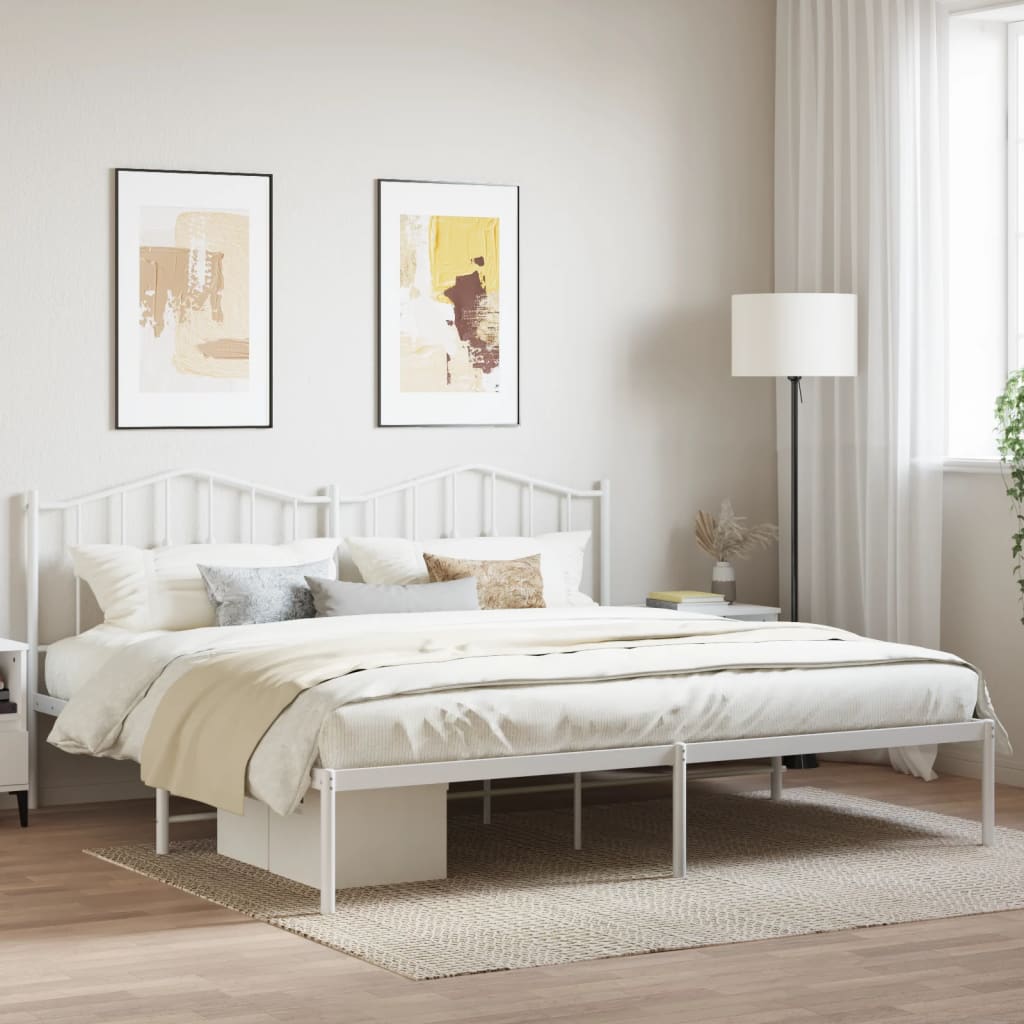 vidaXL Metal Bed Frame with Headboard White 193x203 cm