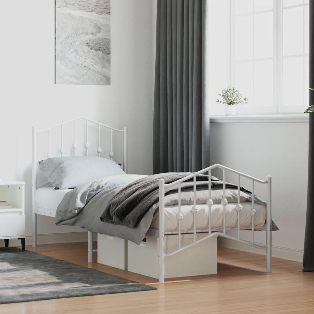 vidaXL Metal Bed Frame with Headboard and FootboardåÊWhite 75x190 cm