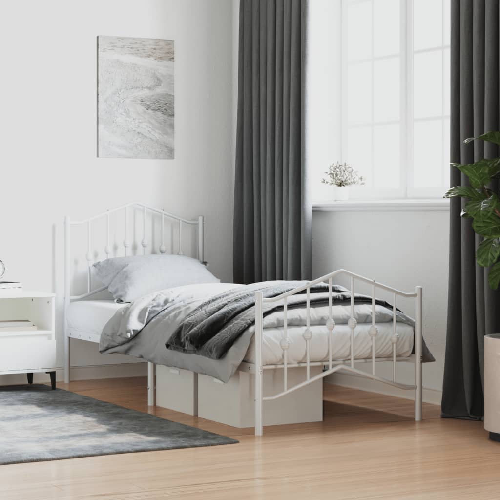 vidaXL Metal Bed Frame with Headboard and FootboardåÊWhite 90x200 cm