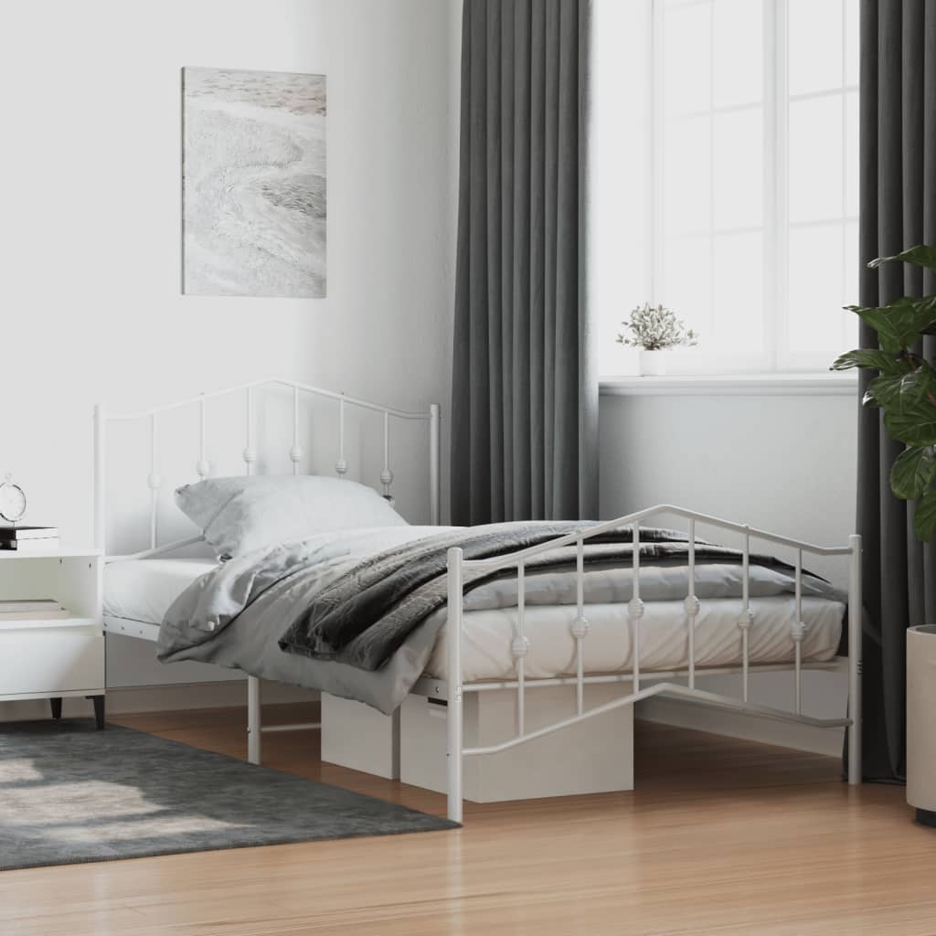 vidaXL Metal Bed Frame with Headboard and FootboardåÊWhite 107x203 cm