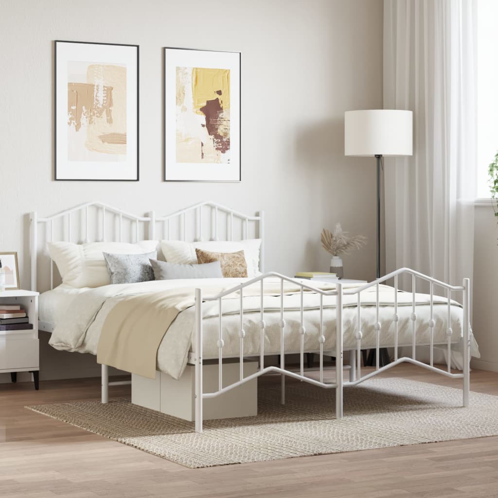 vidaXL Metal Bed Frame with Headboard and FootboardåÊWhite 140x190 cm