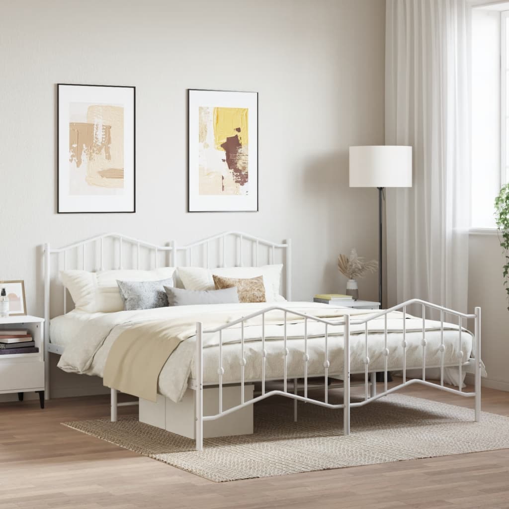 vidaXL Metal Bed Frame with Headboard and FootboardåÊWhite 183x213 cm