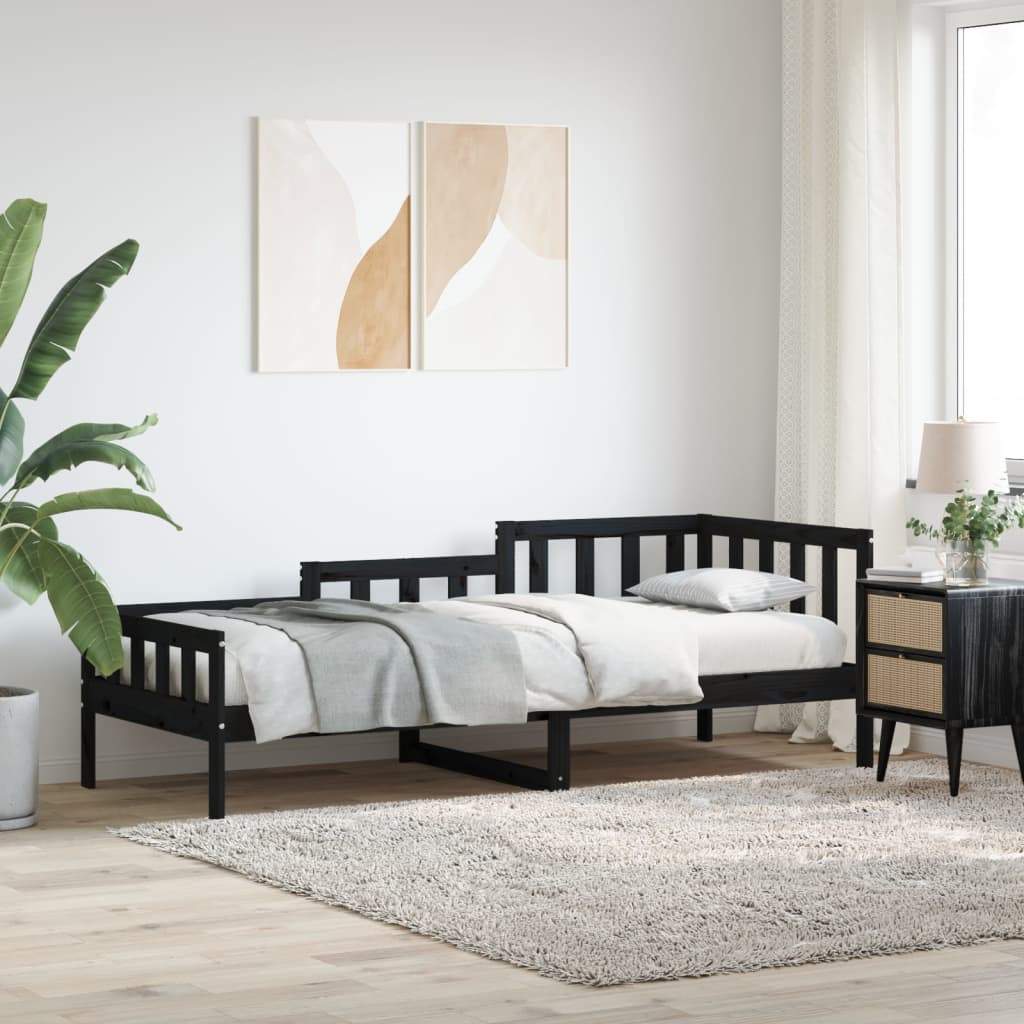 vidaXL Day Bed Black 90x190 cm Solid Wood Pine