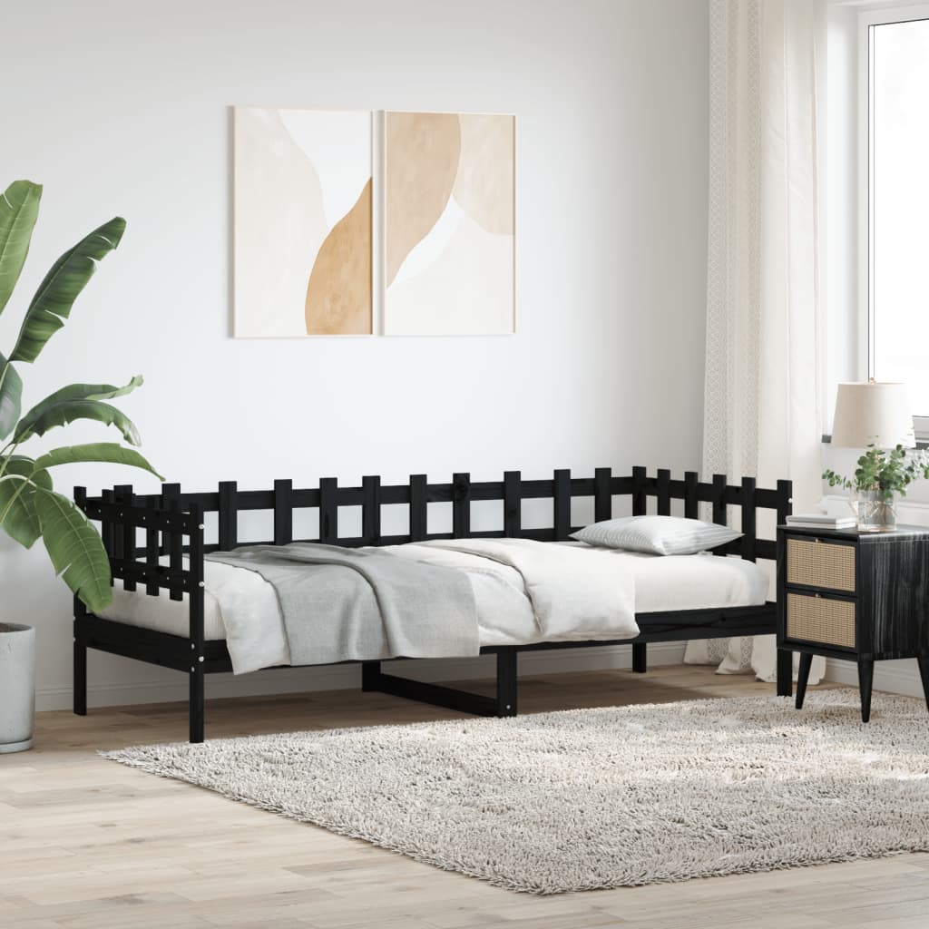 vidaXL Day Bed Black 90x190 cm Solid Wood Pine
