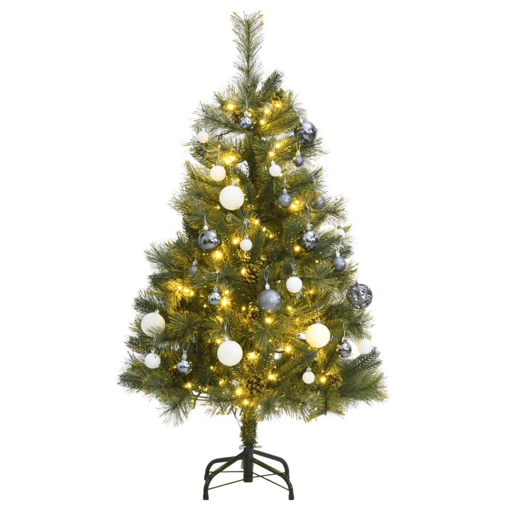vidaXL Artificial Hinged Christmas Tree 150 LEDs & Ball Set 120 cm